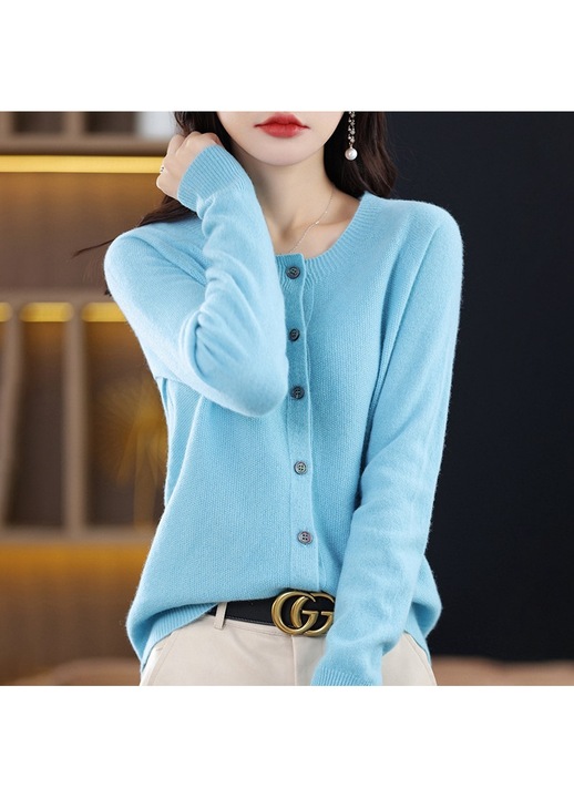 Cardigan dama, albastru lac, maneci lungi, tricot