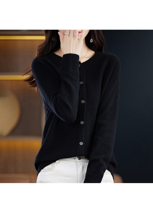 Cardigan tricotat dama, maneci lungi, negru, fabricat din material de calitate