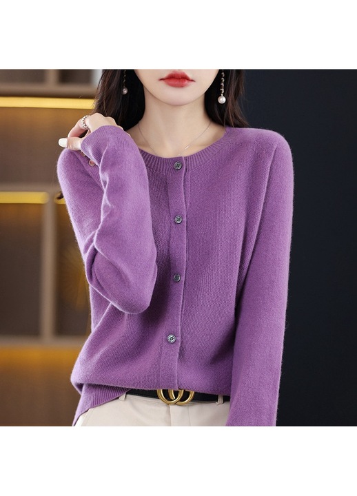 Pulover dama, cardigan, maneci lungi, violet, tricot