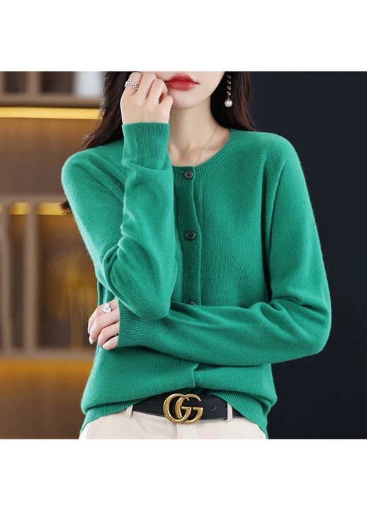 Pulover dama, cardigan, maneci lungi, verde smarald, tricotat