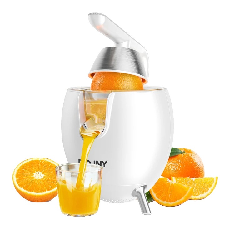 Storcator electric de citrice, inox, ejectare automata a pulpei, alb, 220-240V