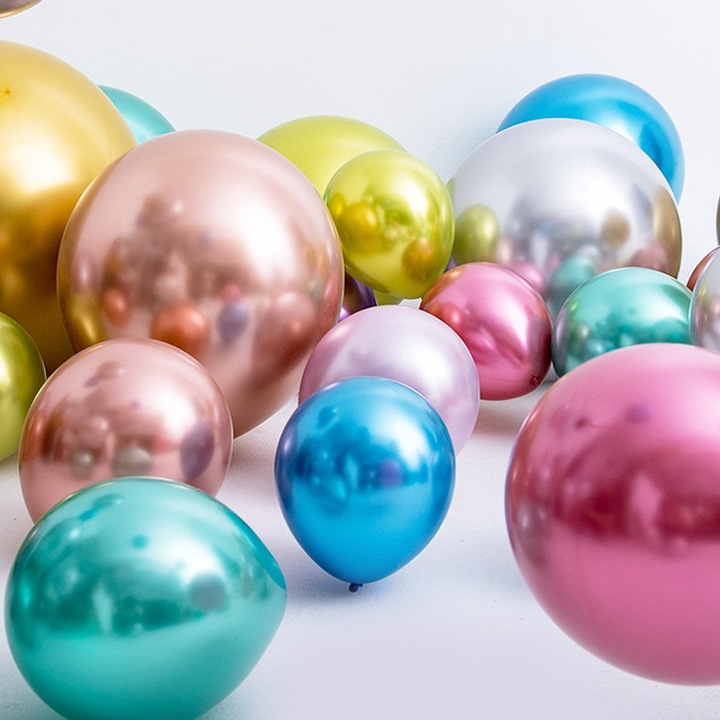 Set 12 Baloane, Southern Sky, din Latex Chrome, 13 cm, Albastru Deschis