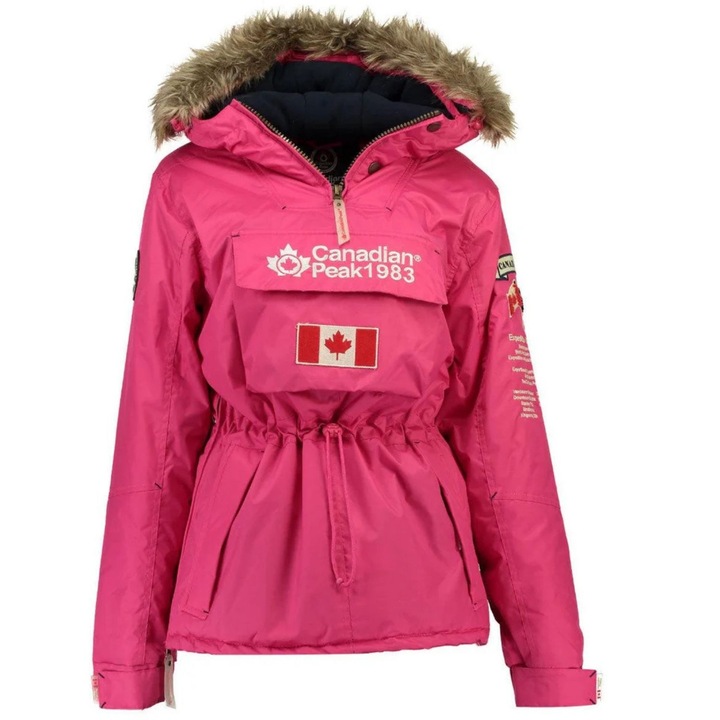 Geaca de iarna Canadian Peak, pentru fete, roz, poliester, gluga cu blana detasabila, 140 CM