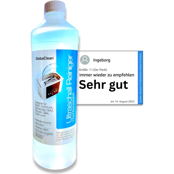 GlobaClean 1L ultrahangos tisztítóoldat szemüvegekhez, ékszerekhez, fogsorokhoz, órákhoz