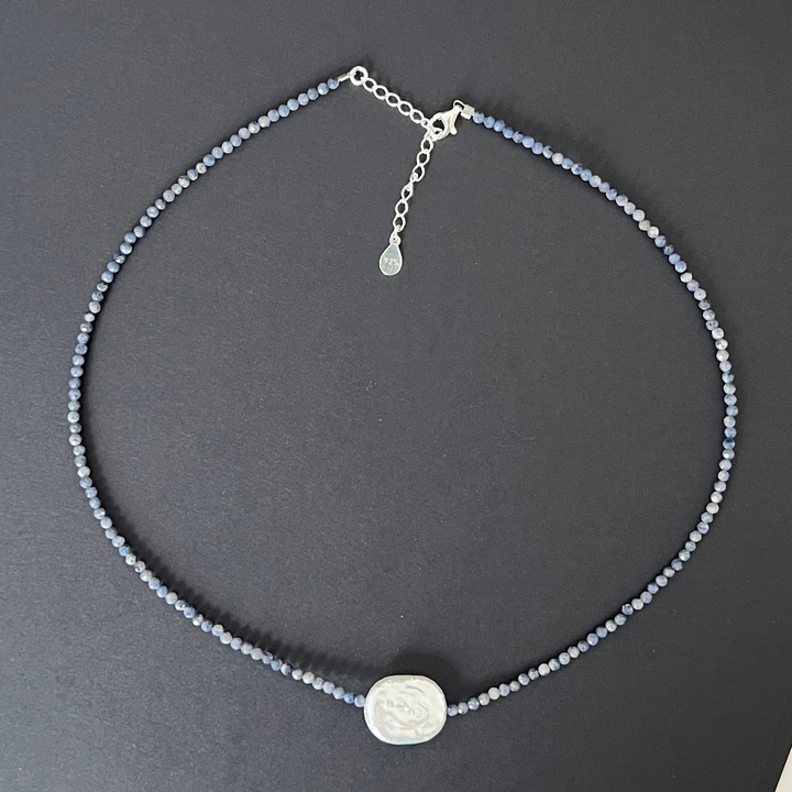 Colier din safir si perle Celestial#114, Druzy, pietre semipretioase