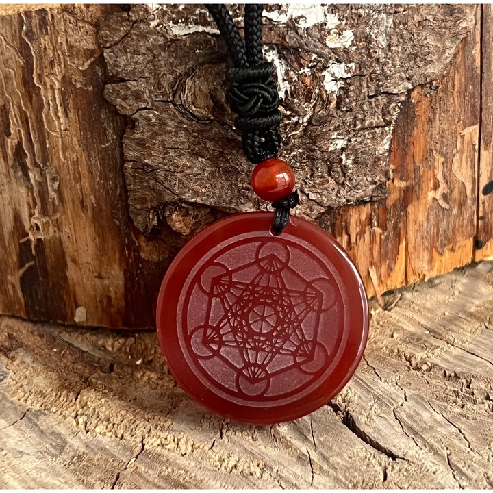 Colier pandantiv din carneol, Metatron, Druzy, pietre semipretioase