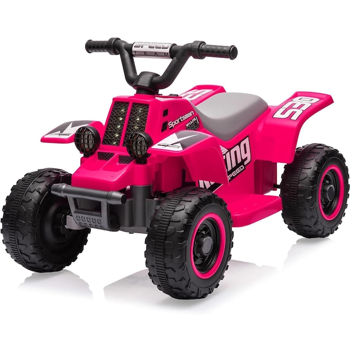 Quad elektromos gyerekeknek, 6V ATV akkumulátorral, LED-ek és zene, Kürt, Egygombos indítás, 1,8 km/h, 3 éves kortól, Rose Red