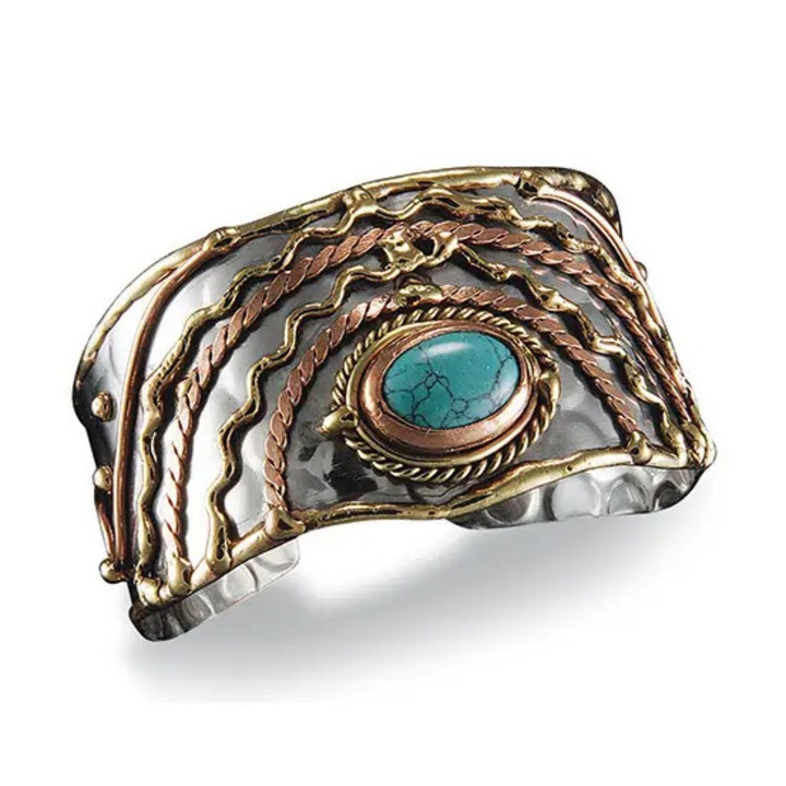 Bratara din cupru si alama, Turquoise, Druzy, pietre semipretioase