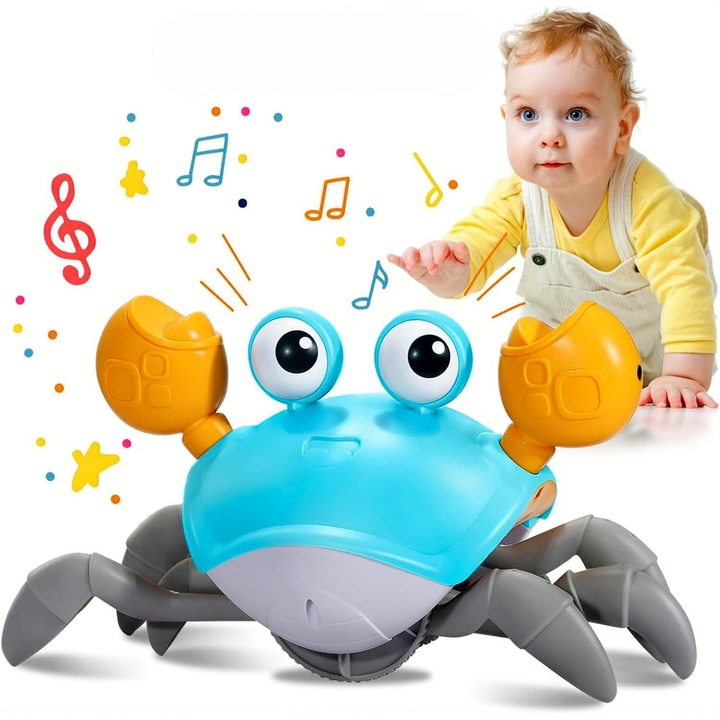 Интерактивна играчка Electrical Crabby Indiggo® с датчици, светлини и звуци, захранване с батерии, 3 години+, син