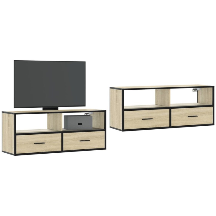 Dulap TV stejar sonoma, 100x31x39, 5 cm, lemn prelucrat si metal