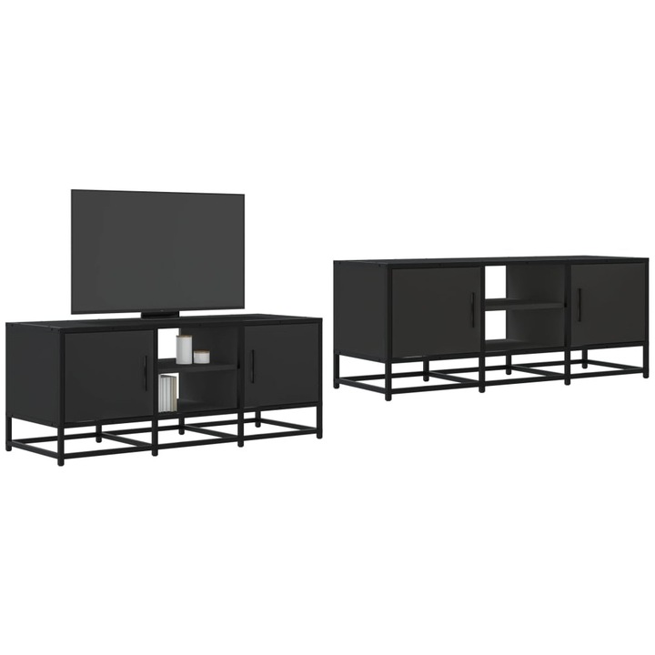 Dulap TV, negru, 100x35x41 cm, lemn prelucrat si metal