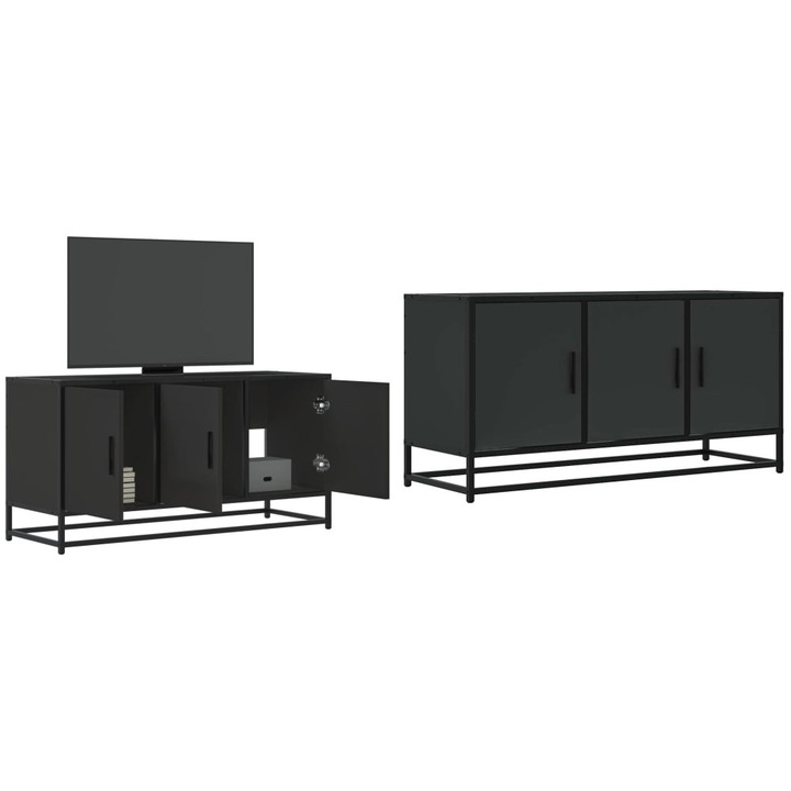 Dulap TV negru, 100x35x50 cm lemn prelucrat si metal