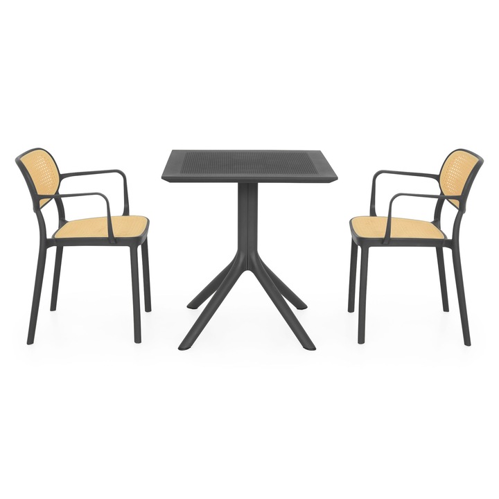 Set mobilier gradina/terasa 2 scaune si masa, Maison Mex TIPPUS/ALIVIO, antracit/natur