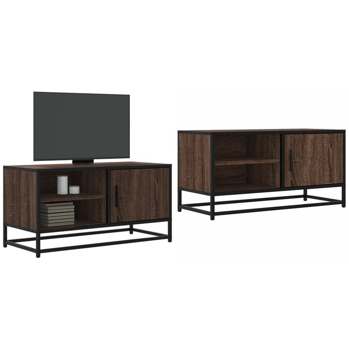 Dulap TV, stejar maro, 80x34, 5x40 cm, lemn prelucrat si metal