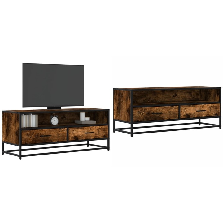 Dulap TV stejar fumuriu, 100x34, 5x40 cm lemn prelucrat si metal