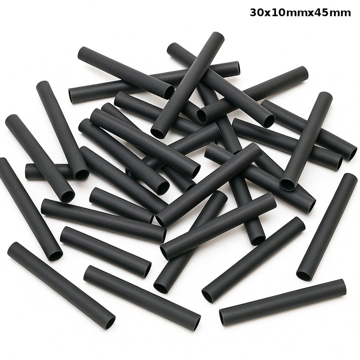 30 db SE 10x45mm hőre zsugorodó cső készlet, fekete, tűzálló