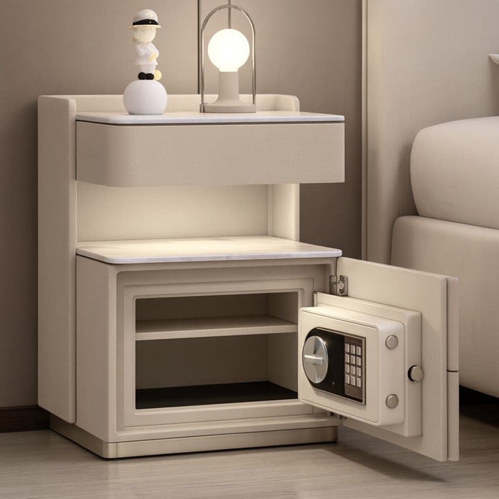 Noptieră inteligentă SMART HEATER cu încărcare wireless, iluminare LED, culoare alb, 56x50x40cm