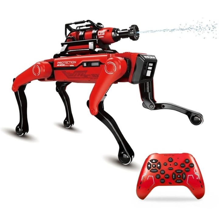 Robot Caine Inteligent iUni 8021, Pulverizare Apa, Control Telecomanda/Comenzi Vocale, Rosu, 36x16x26cm