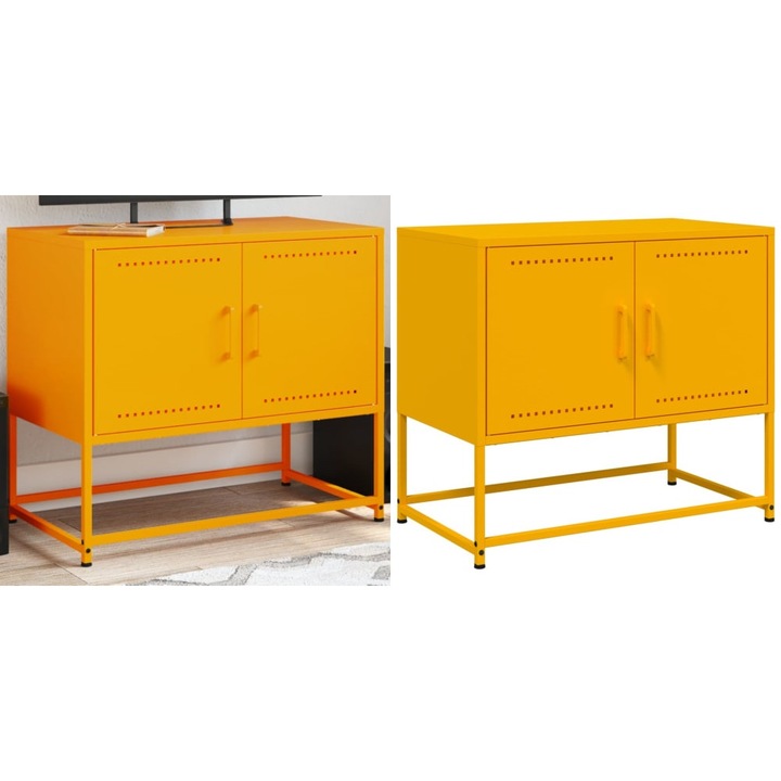 Dulap TV, galben mustar, 68, 5x39x60, 5 cm, otel