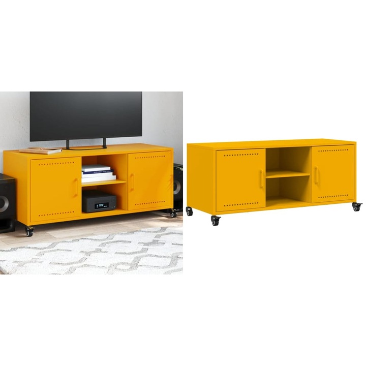 Dulap TV, galben mustar, 100, 5x39x43, 5 cm, otel