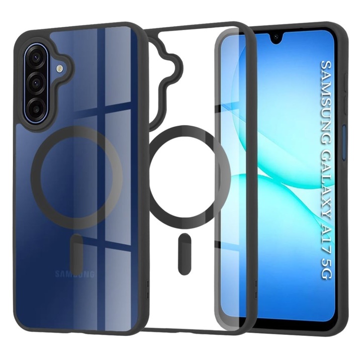 Husa pentru Samsung Galaxy A17 5G / Galaxy A17 4G, SKYDDAR INNOVATION, MagSafe Pro din silicon, set cu sticker, Negru