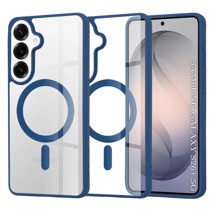 Husa pentru Samsung Galaxy S26 Edge, SKYDDAR INNOVATION, MagSafe Pro din silicon, set cu sticker, Albastru