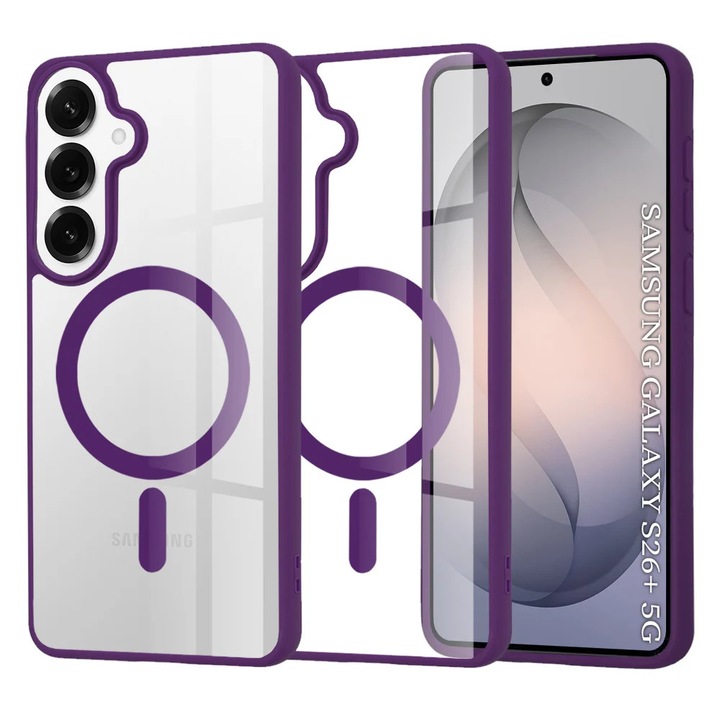 Husa pentru Samsung Galaxy S26 Edge, SKYDDAR INNOVATION, MagSafe Pro din silicon, set cu sticker, Mov