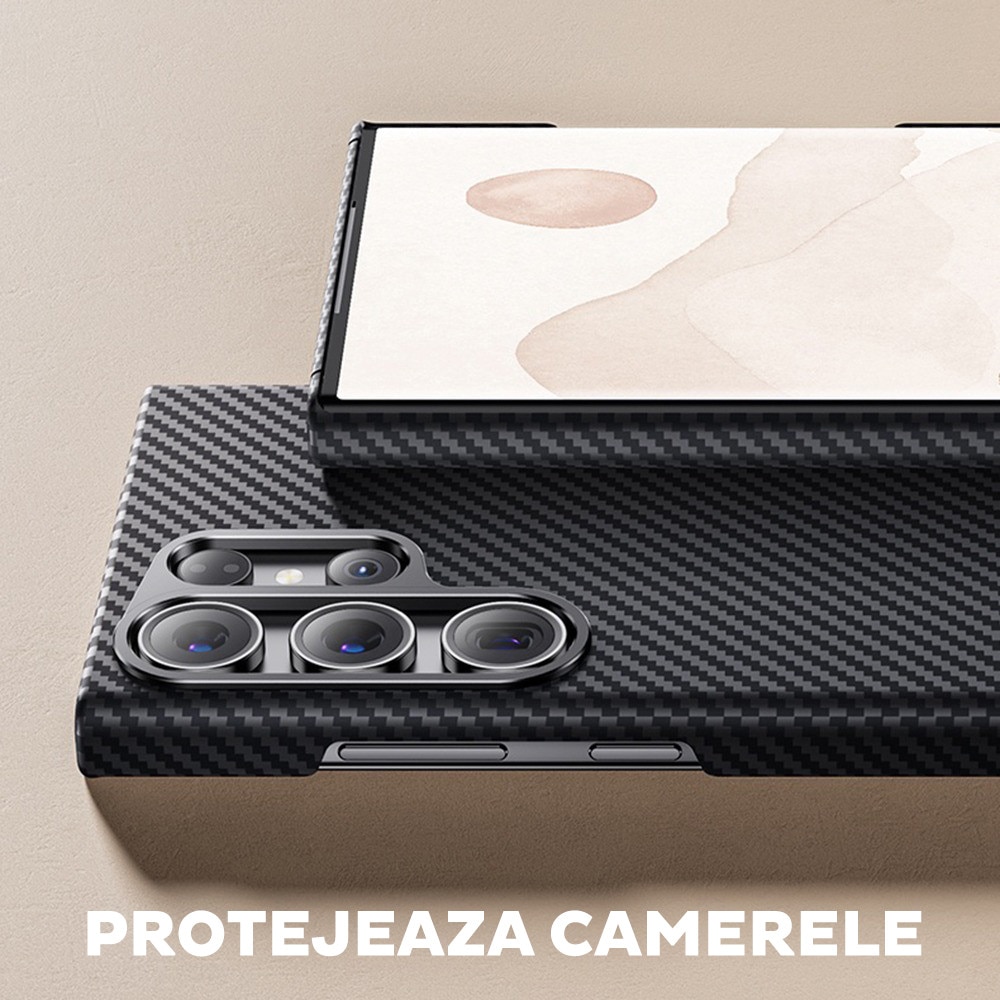 Husa din fibra de aramida/Kevlar pentru Samsung Galaxy S24 Ultra Daden®, MagSafe Integrat, Protectie Antisoc, Camera Ultra Safe, Negru