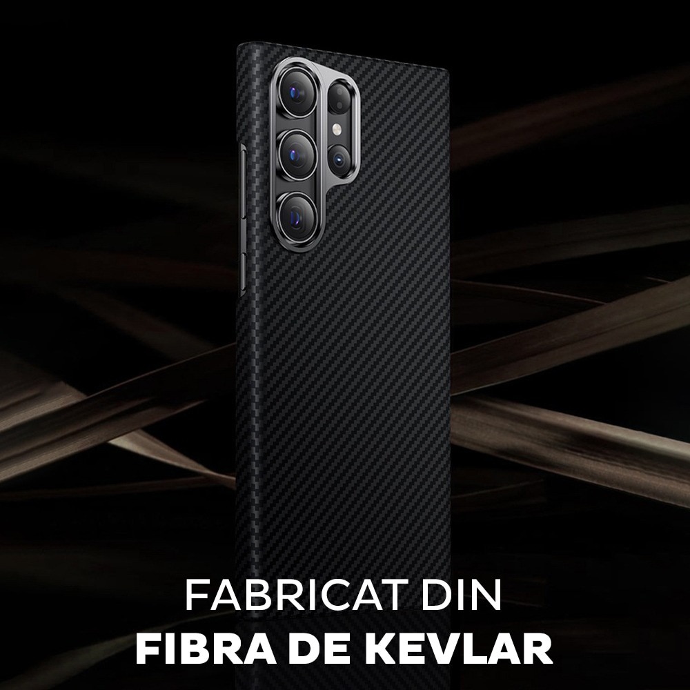 Husa din fibra de aramida/Kevlar pentru Samsung Galaxy S24 Ultra Daden®, MagSafe Integrat, Protectie Antisoc, Camera Ultra Safe, Negru