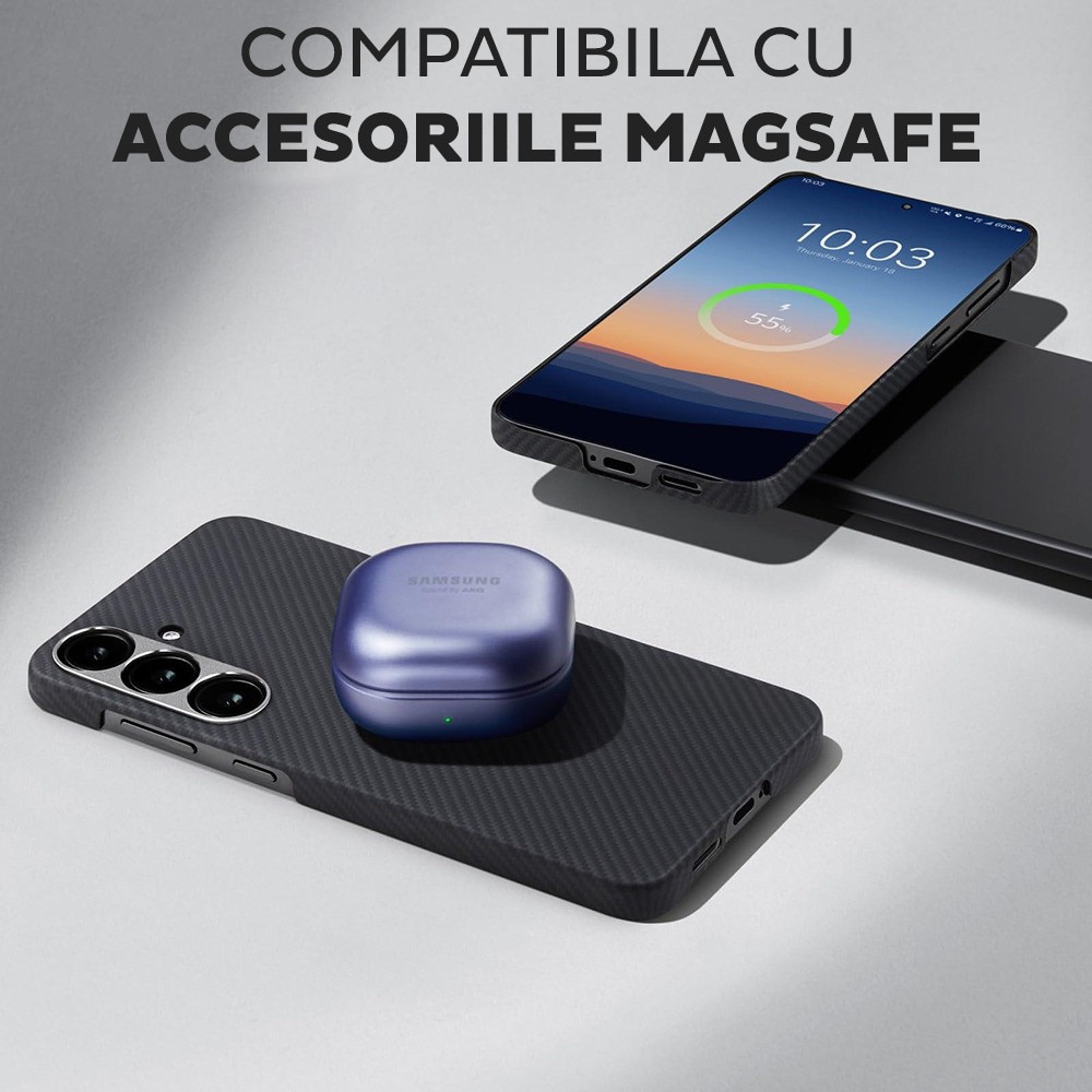 Husă din fibră de Kevlar pentru Honor Magic 8 Pro, MagSafe Integrat, protecție antisoc, negru
