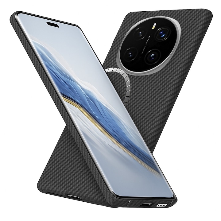 Husa din fibra de aramida/Kevlar pentru Honor Magic 7 Pro Daden®, MagSafe Integrat, Protectie Antisoc, Camera Ultra Safe, Negru