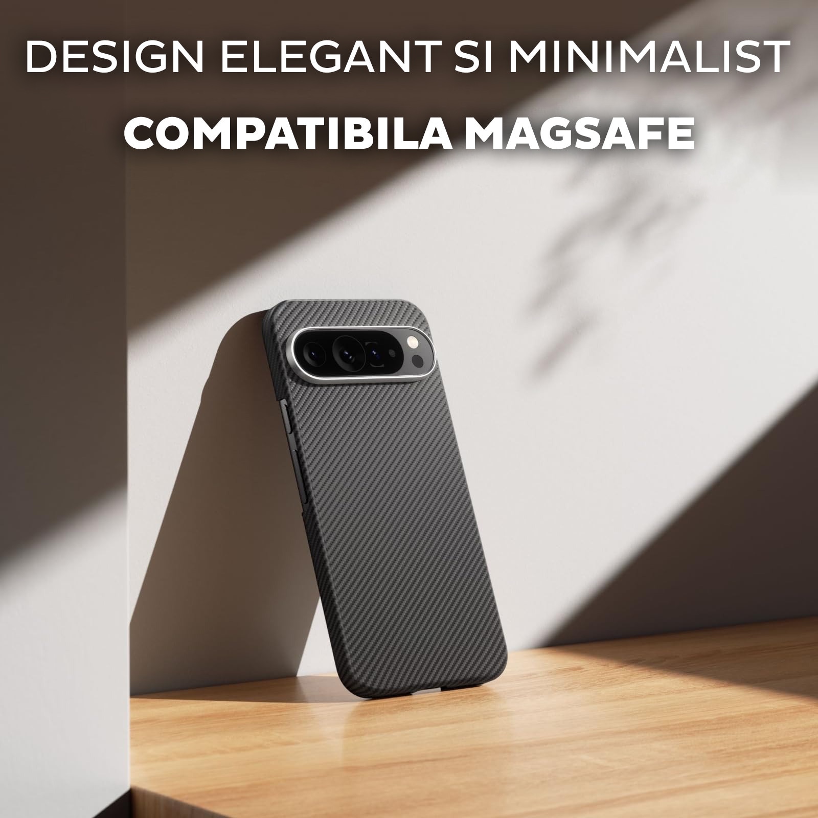 Husa din fibra de aramida/Kevlar pentru Google Pixel 9 Pro Daden®, MagSafe Integrat, Protectie Antisoc, Camera Ultra Safe, Negru