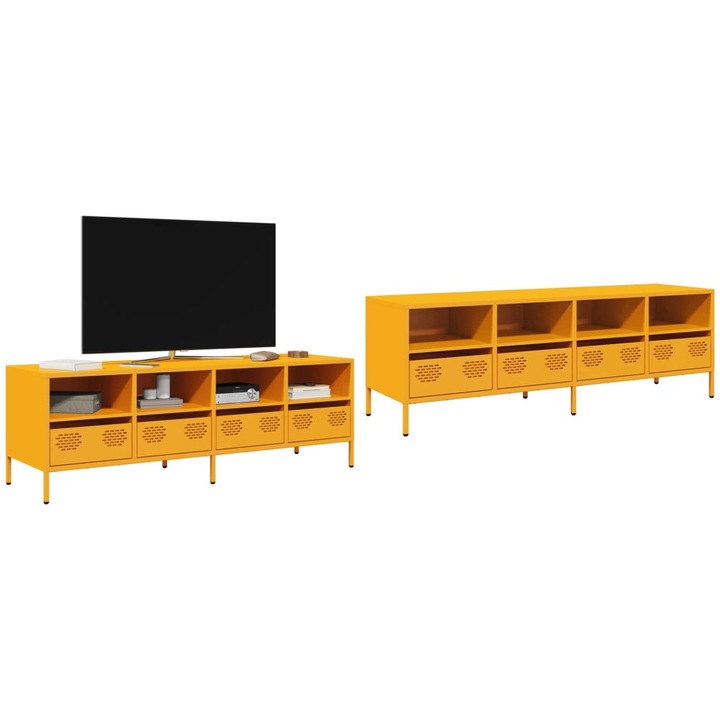 Dulap TV, galben mustar, 135x39x43, 5 cm, otel laminat la rece