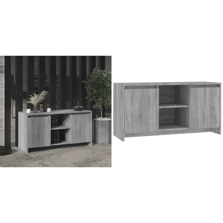 Comoda TV, gri sonoma, 102x37, 5x52, 5 cm, lemn prelucrat