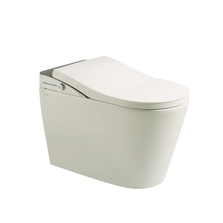Set vas WC Smart Elysium Serena, ceramica premium, alb lucios, 700x400x465 mm, cu deschidere automata si functie de masaj jet agua.