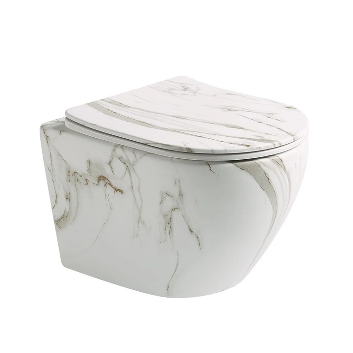 Vas WC Braga, Elysium, montaj suspendat, rimless, imitatie marmura Calacatta orro