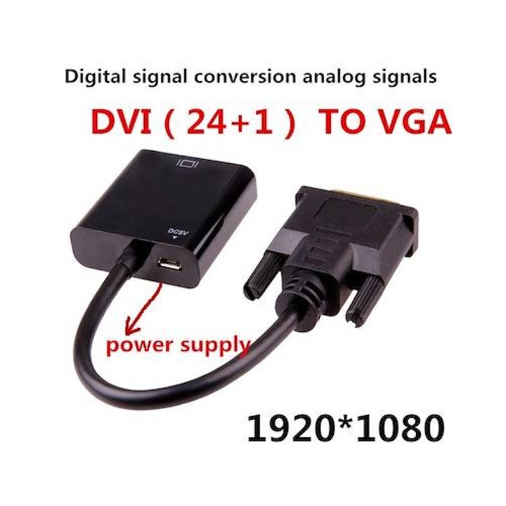 Cablu adaptor Full HD 1080p 60Hz ACTIV DVI-D 24+1 tata - mama VGA 0.2m +3.5 mm cablu +USB alimentare