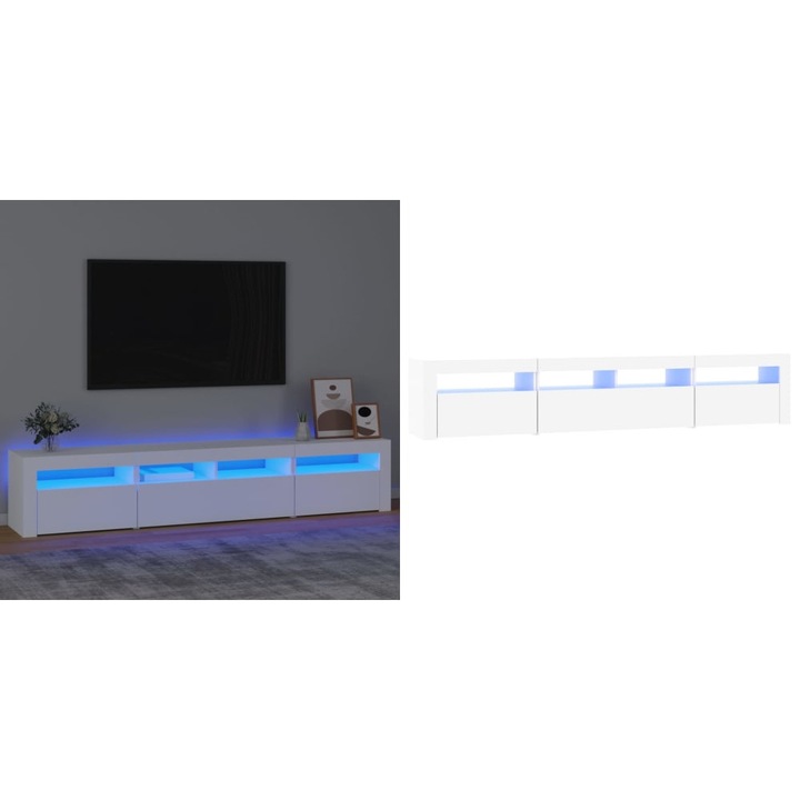 Dulap TV cu lumini LED, alb, 210x35x40 cm