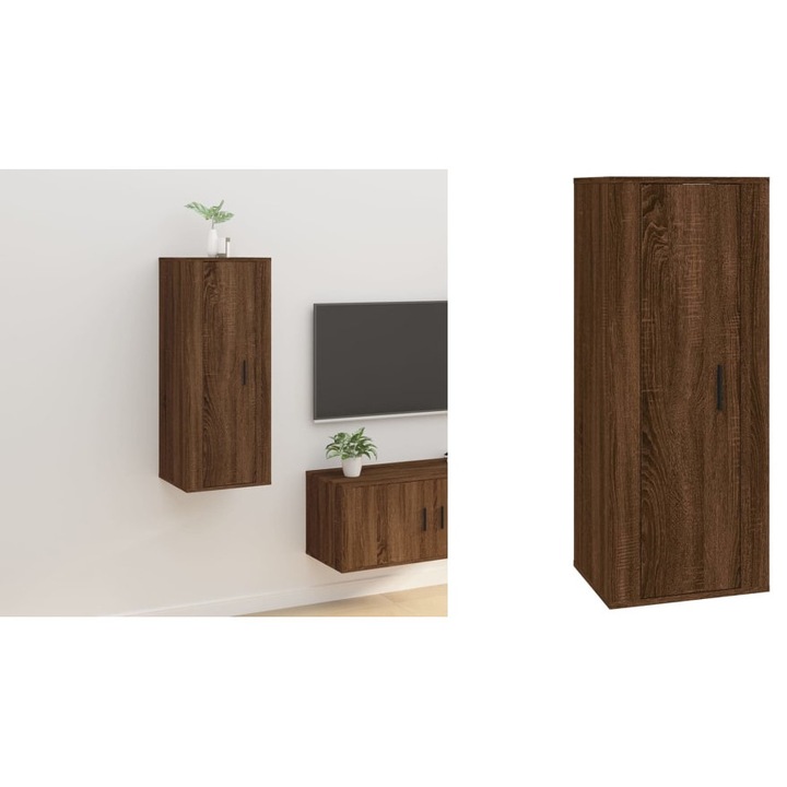 Dulap TV montat pe perete, stejar maro, 40x34, 5x100 cm