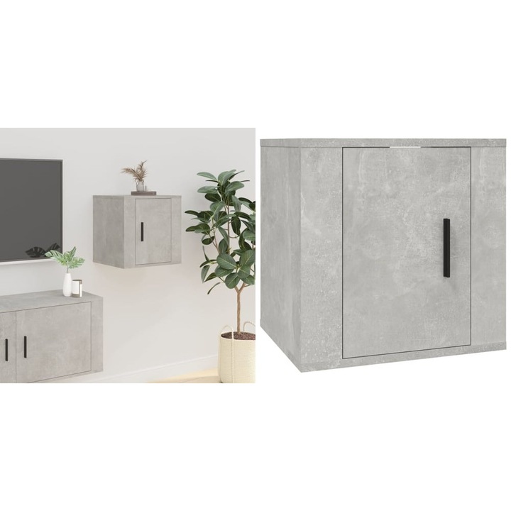 Dulap TV montat pe perete, gri beton, 40x34, 5x40 cm