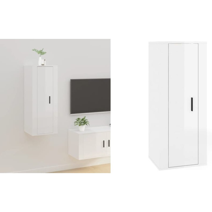 Dulap TV montat pe perete, alb extralucios, 40x34, 5x100 cm