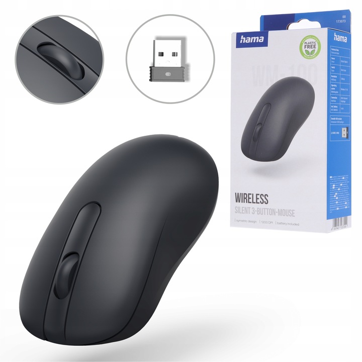 Mouse wireless Hama WM-100, 2, 4 GHz, butoane silentioase, USB-A, universal
