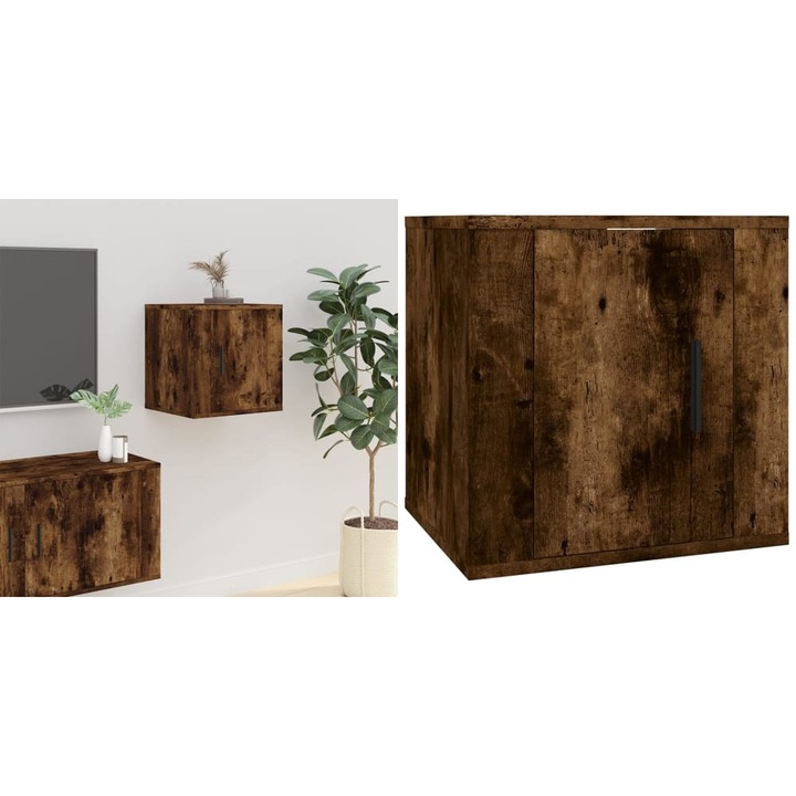 Dulap TV montat pe perete, stejar fumuriu, 40x34, 5x40 cm