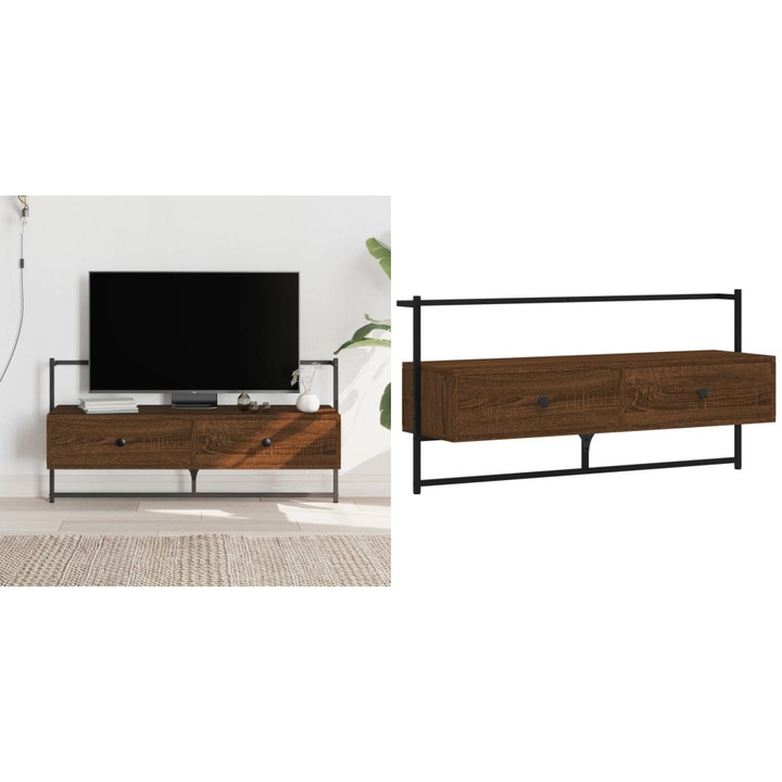 Dulap TV montat pe perete, stejar maro, 100, 5x30x51 cm, lemn