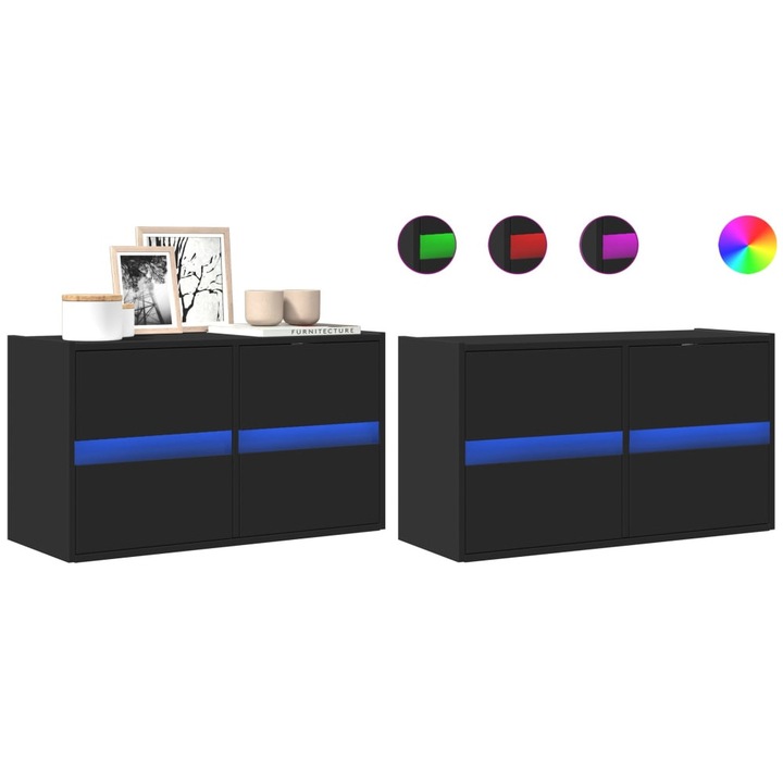 Dulap TV de perete cu lumini LED negru 80x31x45 cm