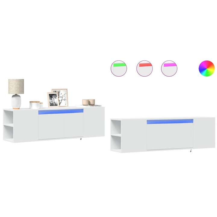 Dulap TV de perete cu lumini LED, alb, 135x31x39, 5 cm