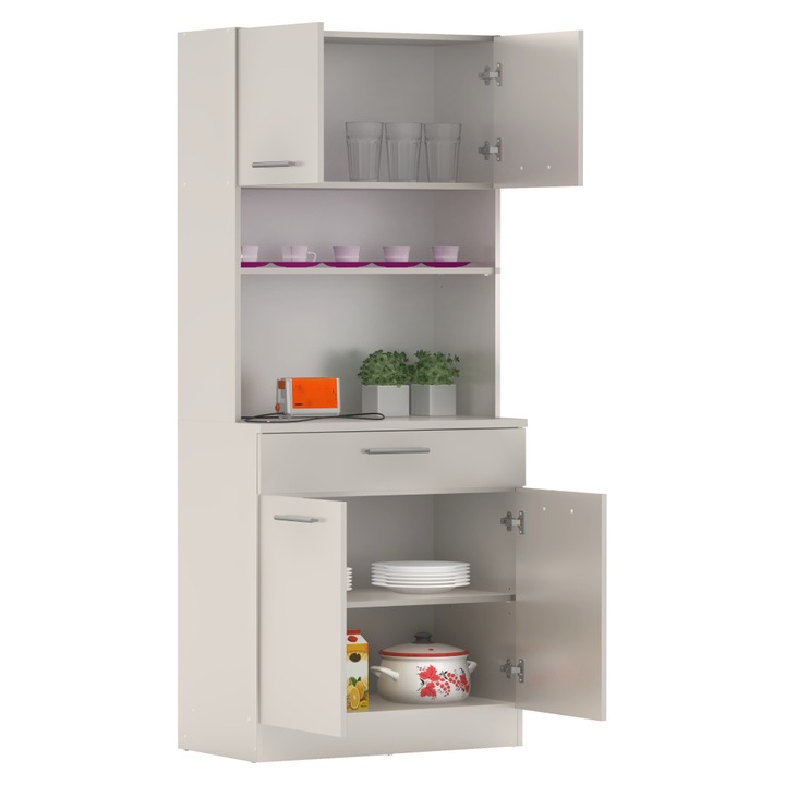 Dulap de bucatarie, cu 4 usi, un sertar, o polita si rafturi interioare, culoare casmir, din PAL laminat, design modern si practic, 80x43, 3x185 cm