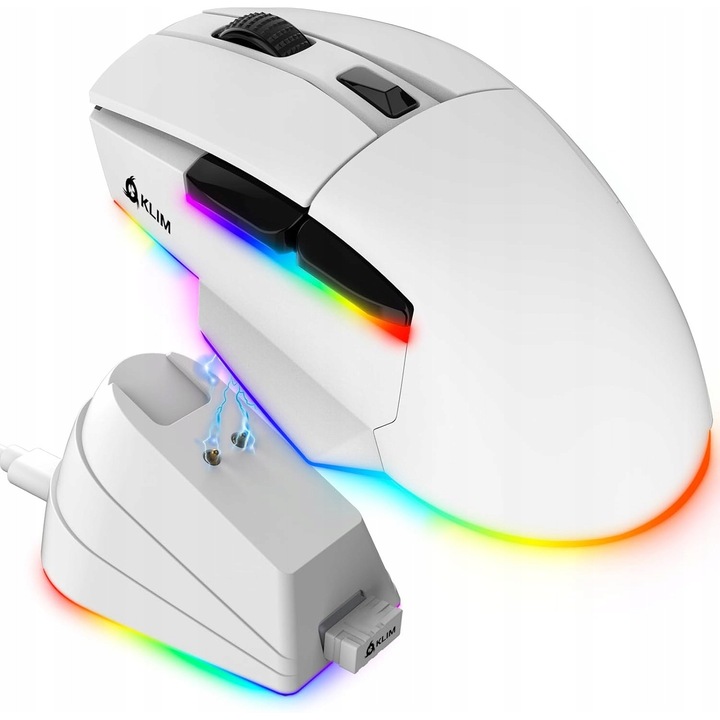 Безжична геймърска мишка KLIM Blaze X RGB, 12000 DPI, Бяла