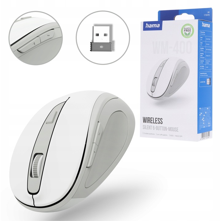 Mysz cloth brad Hama WM-400 Ergonomica USB 1600 DPI Butoane Silenioase