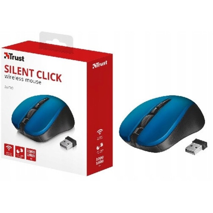 Trust Mydo Silent Click 1800 DPI vezeték nélküli egér, kék